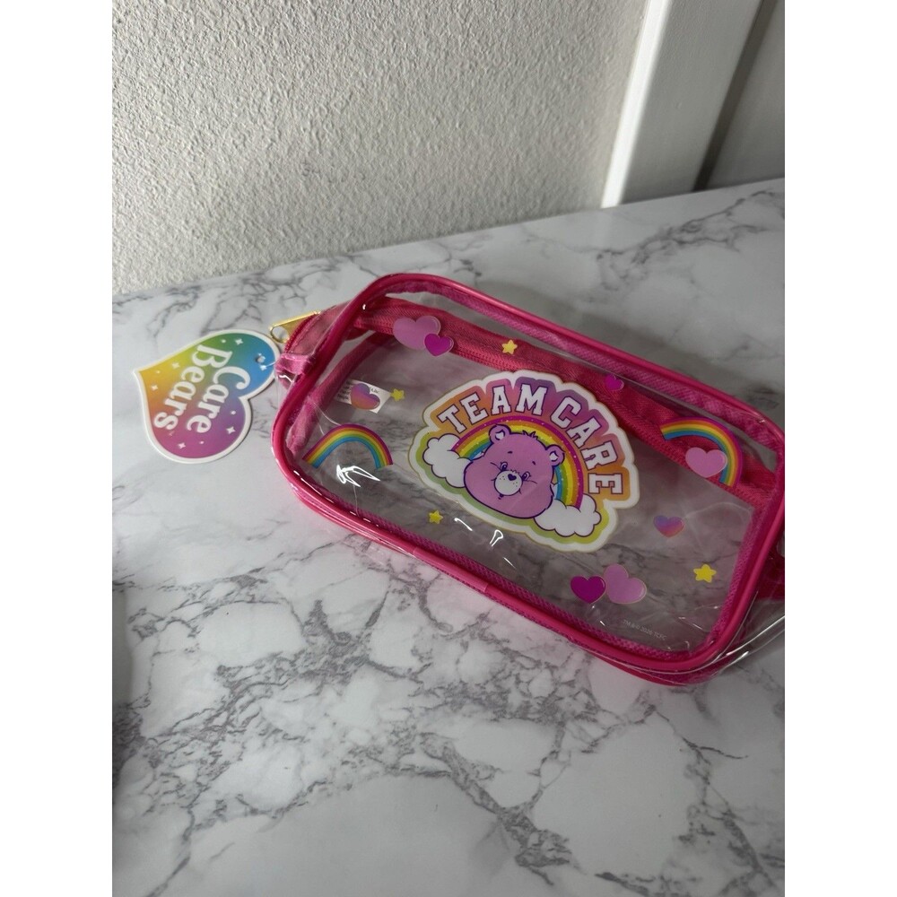 Care Bears Team Care Pink Clear PVC Makeup Bag Zipper Cosmetic Pouch